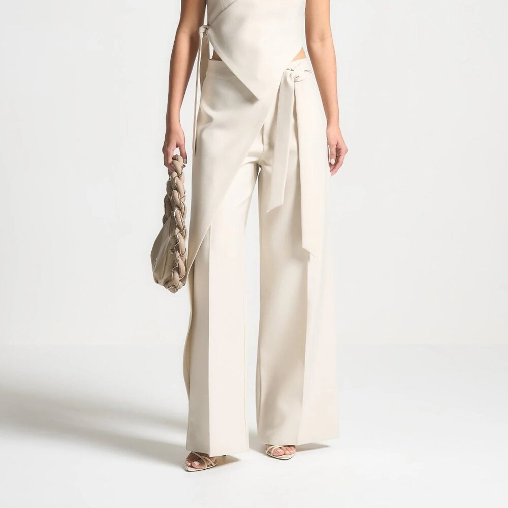 Tailored Wrap Trousers with Tie - Light Beige